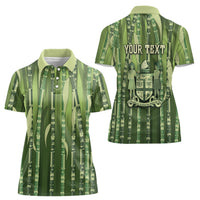Personalised Fiji Language Week Sugarcane Masi Women Polo Shirt Green Tapa Tribal Pattern