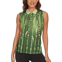 Personalised Fiji Language Week Sugarcane Masi Women Sleeveless Polo Shirt Green Tapa Tribal Pattern