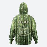 Personalised Fiji Language Week Sugarcane Masi Zip Hoodie Green Tapa Tribal Pattern