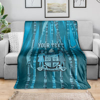 Personalised Fiji Language Week Sugarcane Masi Blanket Blue Tapa Tribal Pattern