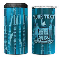 Personalised Fiji Language Week Sugarcane Masi 4 in 1 Can Cooler Tumbler Blue Tapa Tribal Pattern