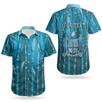 Personalised Fiji Language Week Sugarcane Masi Couples Matching Off The Shoulder Long Sleeve Dress and Hawaiian Shirt Blue Tapa Tribal Pattern