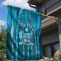 Personalised Fiji Language Week Sugarcane Masi Garden Flag Blue Tapa Tribal Pattern