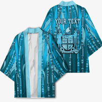 Personalised Fiji Language Week Sugarcane Masi Kimono Blue Tapa Tribal Pattern