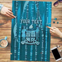 Personalised Fiji Language Week Sugarcane Masi Puzzle Blue Tapa Tribal Pattern