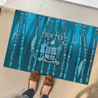 Personalised Fiji Language Week Sugarcane Masi Rubber Doormat Blue Tapa Tribal Pattern