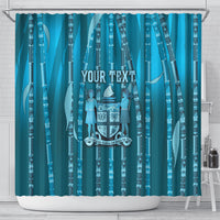 Personalised Fiji Language Week Sugarcane Masi Shower Curtain Blue Tapa Tribal Pattern