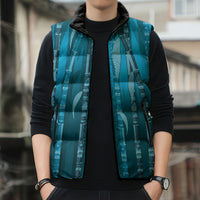 Personalised Fiji Language Week Sugarcane Masi Sleeveless Puffer Jacket Blue Tapa Tribal Pattern