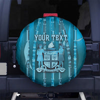 Personalised Fiji Language Week Sugarcane Masi Spare Tire Cover Blue Tapa Tribal Pattern