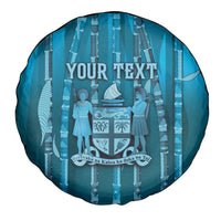 Personalised Fiji Language Week Sugarcane Masi Spare Tire Cover Blue Tapa Tribal Pattern