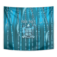 Personalised Fiji Language Week Sugarcane Masi Tapestry Blue Tapa Tribal Pattern