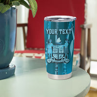 Personalised Fiji Language Week Sugarcane Masi Tumbler Cup Blue Tapa Tribal Pattern