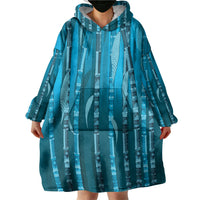 Personalised Fiji Language Week Sugarcane Masi Wearable Blanket Hoodie Blue Tapa Tribal Pattern