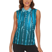 Personalised Fiji Language Week Sugarcane Masi Women Sleeveless Polo Shirt Blue Tapa Tribal Pattern