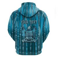 Personalised Fiji Language Week Sugarcane Masi Zip Hoodie Blue Tapa Tribal Pattern