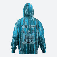 Personalised Fiji Language Week Sugarcane Masi Zip Hoodie Blue Tapa Tribal Pattern