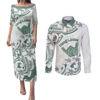 Aloha Hawaii Shaka Couples Matching Puletasi and Long Sleeve Button Shirt Hang Loose Mint Version - Polynesian Pride