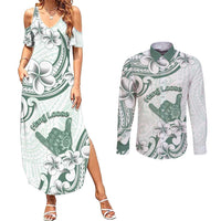 Aloha Hawaii Shaka Couples Matching Summer Maxi Dress and Long Sleeve Button Shirt Hang Loose Mint Version - Polynesian Pride