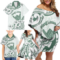 Aloha Hawaii Shaka Family Matching Off Shoulder Short Dress and Hawaiian Shirt Hang Loose Mint Version - Polynesian Pride
