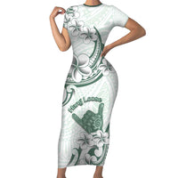 Aloha Hawaii Shaka Short Sleeve Bodycon Dress Hang Loose Mint Version - Polynesian Pride