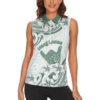 Aloha Hawaii Shaka Women Sleeveless Polo Shirt Hang Loose Mint Version - Polynesian Pride
