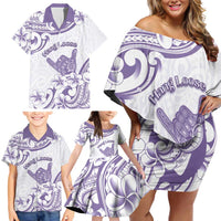 Aloha Hawaii Shaka Family Matching Off Shoulder Short Dress and Hawaiian Shirt Hang Loose Purple Version - Polynesian Pride