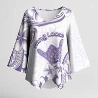 Aloha Hawaii Shaka Kimono Sleeve Blouse Hang Loose Purple Version - Polynesian Pride