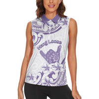 Aloha Hawaii Shaka Women Sleeveless Polo Shirt Hang Loose Purple Version - Polynesian Pride