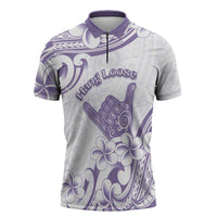 Aloha Hawaii Shaka Zipper Polo Shirt Hang Loose Purple Version - Polynesian Pride