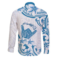 Aloha Hawaii Shaka Family Matching Off The Shoulder Long Sleeve Dress and Hawaiian Shirt Hang Loose Blue Version - Polynesian Pride