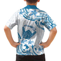 Aloha Hawaii Shaka Family Matching Off Shoulder Short Dress and Hawaiian Shirt Hang Loose Blue Version - Polynesian Pride