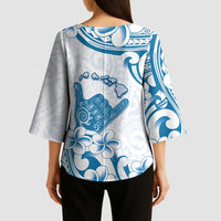 Aloha Hawaii Shaka Kimono Sleeve Blouse Hang Loose Blue Version - Polynesian Pride