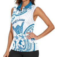 Aloha Hawaii Shaka Women Sleeveless Polo Shirt Hang Loose Blue Version - Polynesian Pride