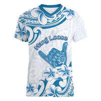 Aloha Hawaii Shaka Women V-Neck T-Shirt Hang Loose Blue Version - Polynesian Pride