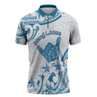 Aloha Hawaii Shaka Zipper Polo Shirt Hang Loose Blue Version DT05 Blue - Polynesian Pride
