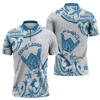 Aloha Hawaii Shaka Zipper Polo Shirt Hang Loose Blue Version DT05 - Polynesian Pride