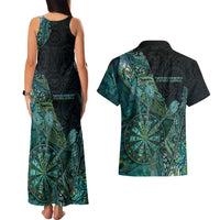 Personalised New Zealand Dart Couples Matching Tank Maxi Dress and Hawaiian Shirt Maori Fern With Paua Shell - Polynesian Pride