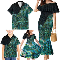 Personalised New Zealand Dart Family Matching Mermaid Dress and Hawaiian Shirt Maori Fern With Paua Shell - Polynesian Pride