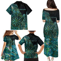 Personalised New Zealand Dart Family Matching Puletasi and Hawaiian Shirt Maori Fern With Paua Shell - Polynesian Pride