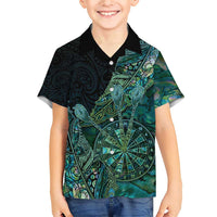 Personalised New Zealand Dart Family Matching Short Sleeve Bodycon Dress and Hawaiian Shirt Maori Fern With Paua Shell - Polynesian Pride