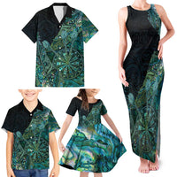 Personalised New Zealand Dart Family Matching Tank Maxi Dress and Hawaiian Shirt Maori Fern With Paua Shell - Polynesian Pride