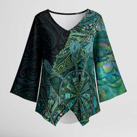 Personalised New Zealand Dart Kimono Sleeve Blouse Maori Fern With Paua Shell - Polynesian Pride