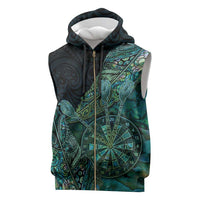 Personalised New Zealand Dart Sleeveless Zip Hoodie Maori Fern With Paua Shell DT05 Green - Polynesian Pride