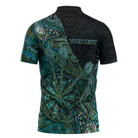 Personalised New Zealand Dart Zipper Polo Shirt Maori Fern With Paua Shell DT05 - Polynesian Pride