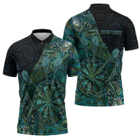Personalised New Zealand Dart Zipper Polo Shirt Maori Fern With Paua Shell DT05 - Polynesian Pride