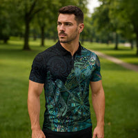 Personalised New Zealand Dart Zipper Polo Shirt Maori Fern With Paua Shell DT05 - Polynesian Pride