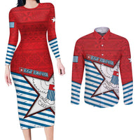 West Papua Morning Star Couples Matching Long Sleeve Bodycon Dress and Long Sleeve Button Shirt One People One Soul DT05 Red - Polynesian Pride