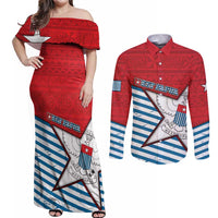 West Papua Morning Star Couples Matching Off Shoulder Maxi Dress and Long Sleeve Button Shirt One People One Soul - Polynesian Pride