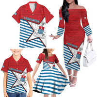 West Papua Morning Star Family Matching Off The Shoulder Long Sleeve Dress and Hawaiian Shirt One People One Soul - Polynesian Pride