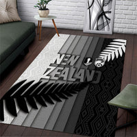 New Zealand Football Area Rug Silver Fern Maori Pattern Monochrome DT05 White - Polynesian Pride
